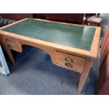 Antique oak desk with green leather top