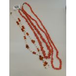 2 x Coral necklaces plus one other