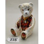 Crown Derby sitting Teddy Bear with Tie - Gold stopper