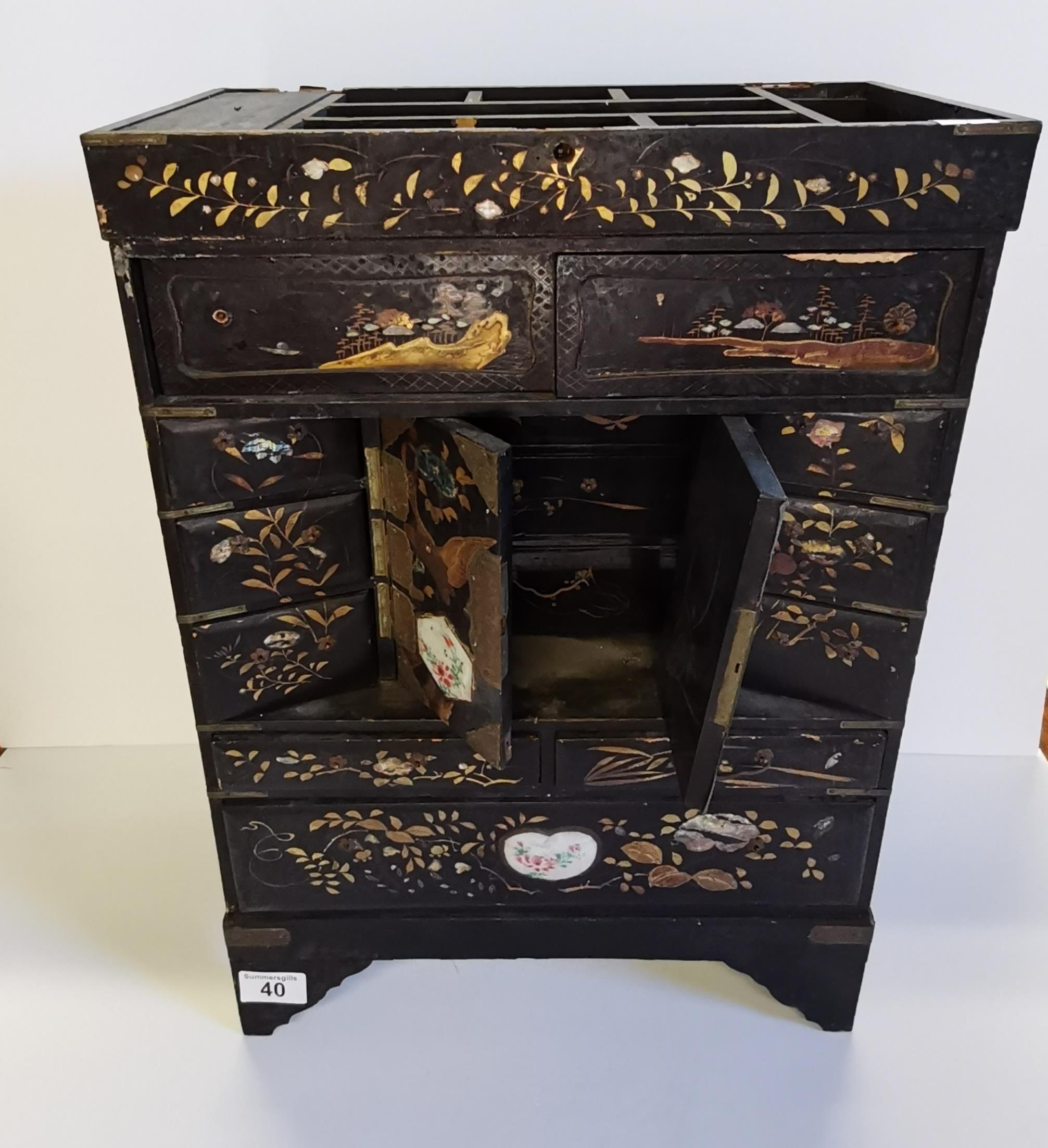 Antique Japanese black Lacquer Table Jewellery Cabinet - Image 2 of 2