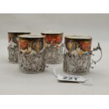 x4 Royal Crown Derby cups in Hallmarked Silver (London) holders