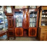 Edwardian Inlaid Mahogany floor standing glass display unit with Cameo detail on doors