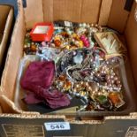 Box of costume jewellery incl locket and pearls