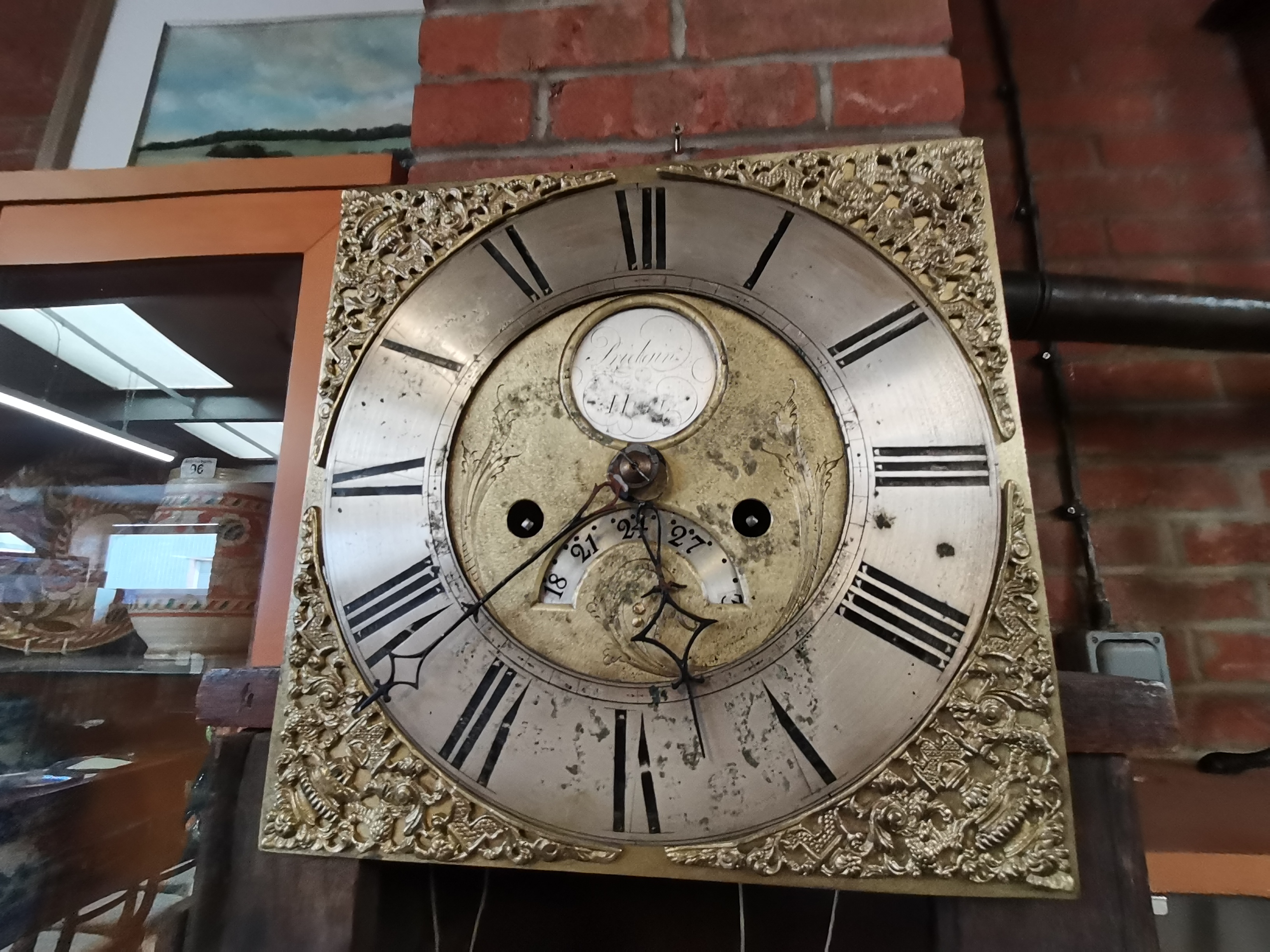 An early oak grand father clock by William Pridgin of Hull marked 1740 and having a glass bulls eye - Image 4 of 5