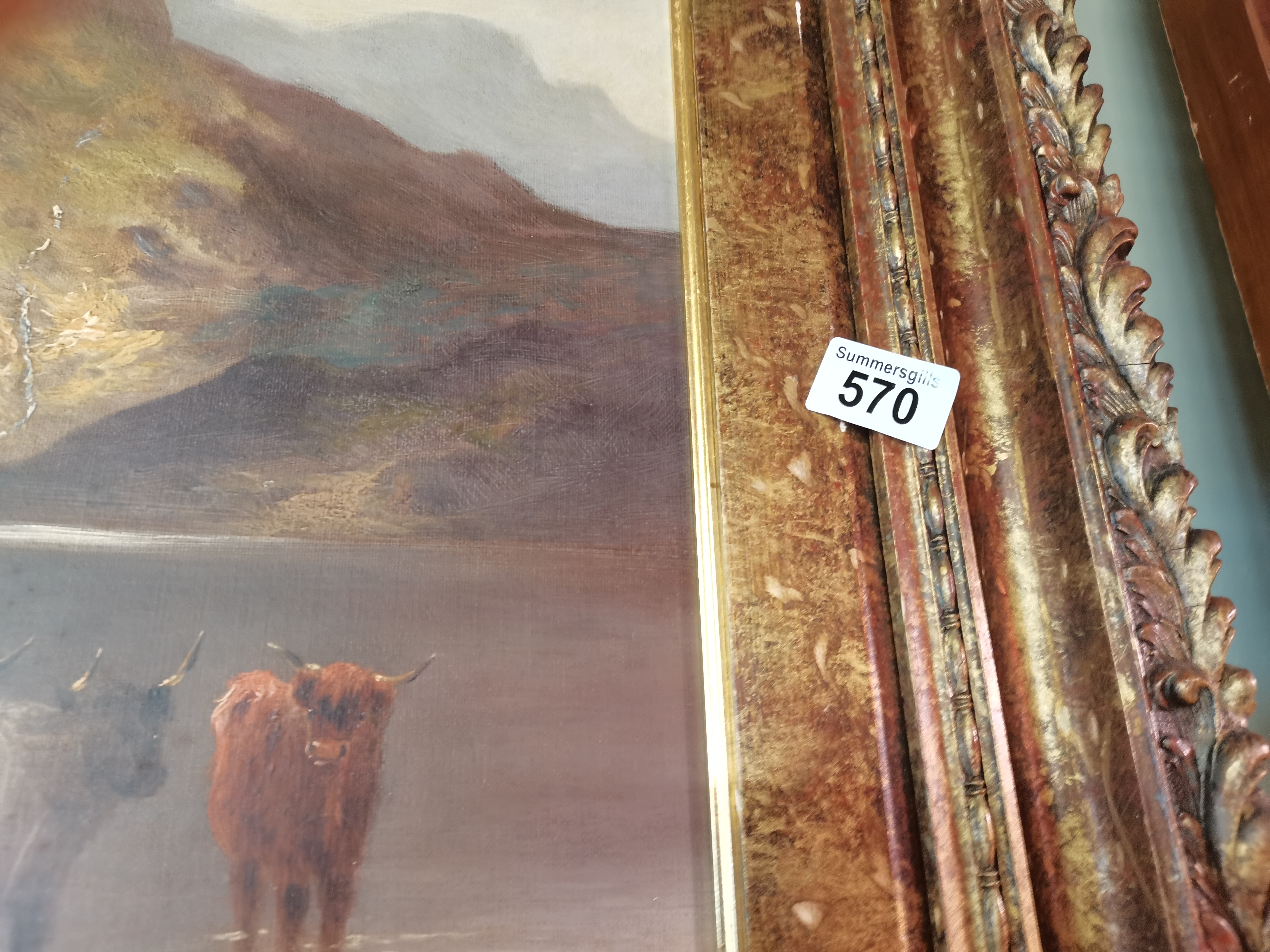 Antique oil of Highland cattle in the mountains - Image 8 of 8