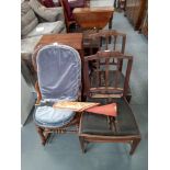 Large print of bubbles, signed hunting print plus Oak side cabinet plus rocking chair