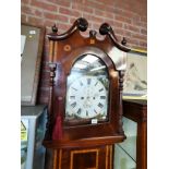 An 8 day long case clock in mahogany with stringing by B Thomas Carmarthen