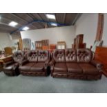 Brown leather Saxon 3 pce suite