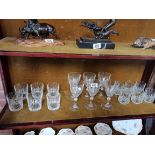 3 sets of 6 cut glass ware - 6 wine glasses, 6 tumblers, 6 smaller glasses all VGC