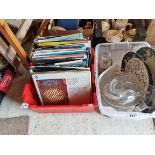 A Box of LP Records Plus 3 Boxes of Ceramics and Glassware