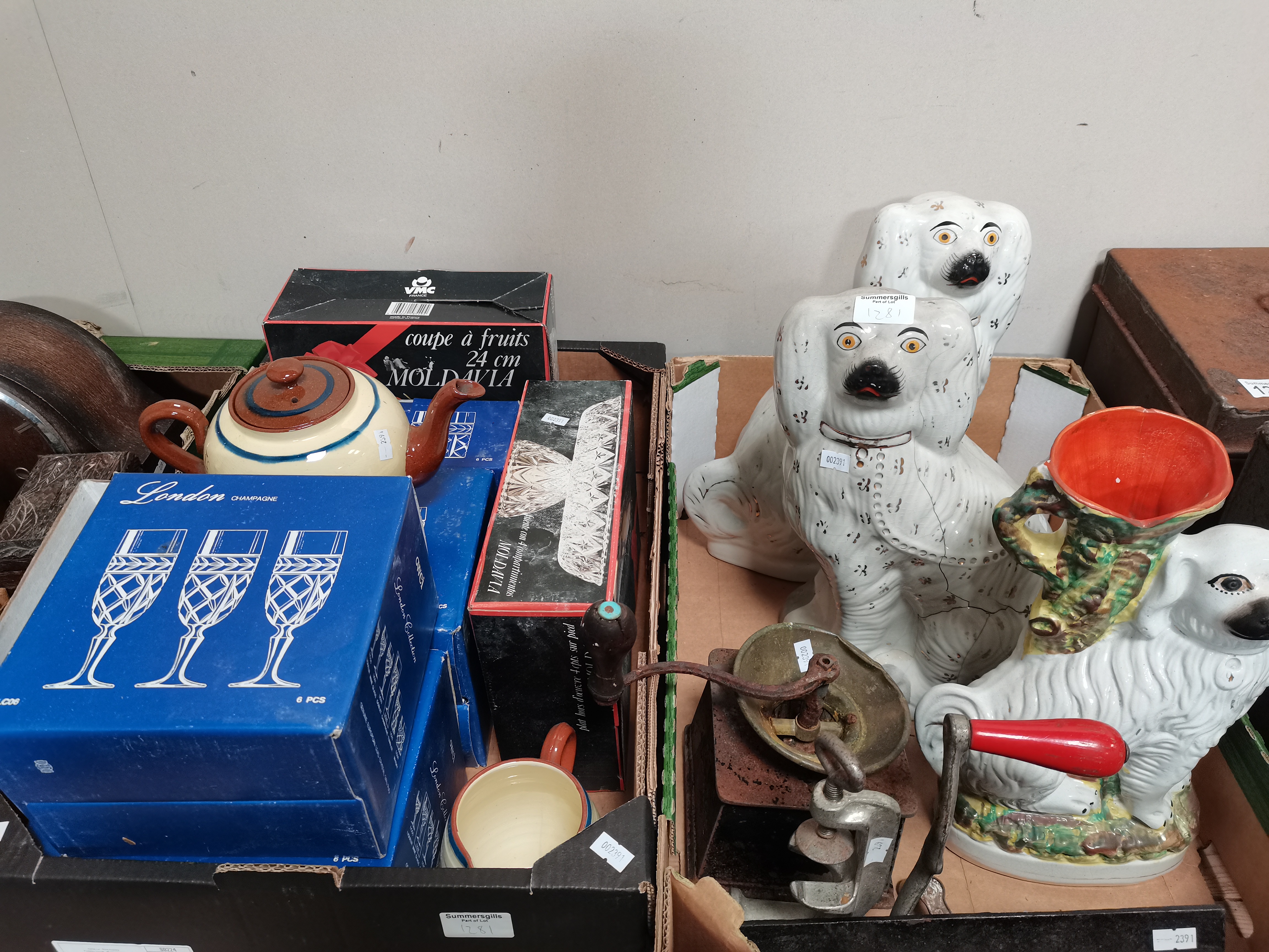 4 Boxes Containing Clocks, Crystal Glass, and Staffordshire Dog Ornaments A/F - Image 3 of 4