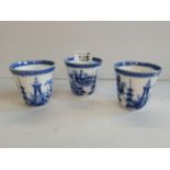 x3 Blue and White Chinese cups - slight damage to all