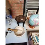 Unglazed Mortar and Pestle plus small dark oak sto