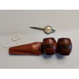 Vintage opsimeter and pair of oak barrels from the ship HMS TERRIBLE