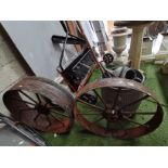 Pair of iron cart wheels