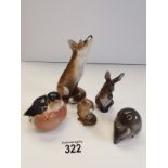 Royal Copenhagen Robin, Mouse, Rabbit, Otter and fox