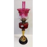 Victorian Oil lamp with Cranberry coloured glass