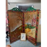 2 Leaf painted screen with artist's design notes