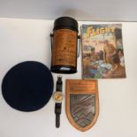 Various Military Items including 1953 Military flask, Flight Magazine, RAF Beret etc