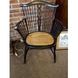 Antique Spindle Wheelback inlaid armchair with reed seat