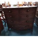Antique Mahogany bow fronted 4 Ht Chest of drawers