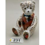 Crown Derby sitting Teddy Bear with Gold stopper