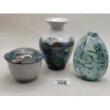 Highland Stoneware vase and lidded dish plus Carn Pottery Vase