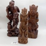x3 Chinese wooden carved figurines