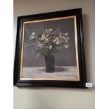 Oil by Garcia - Blue & White flowers with Glass vase