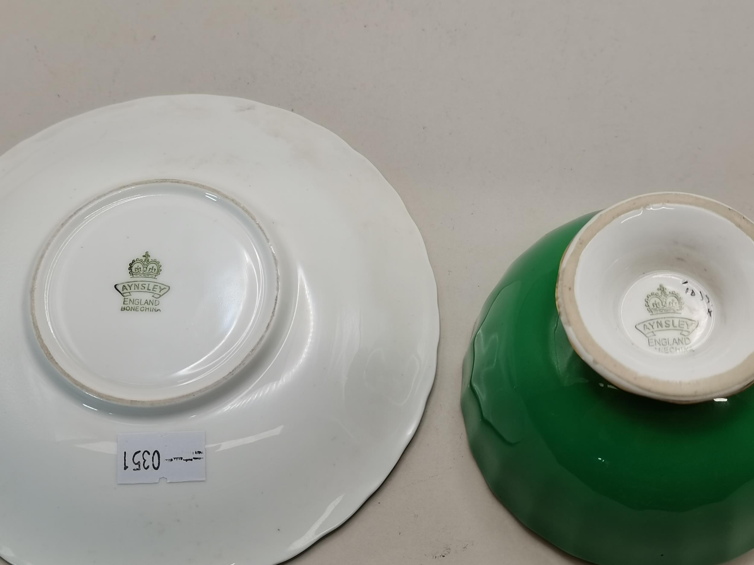 Green Aynsley cup and saucer with floral pattern inside and marked J A BAILEY ex condition - Image 2 of 2