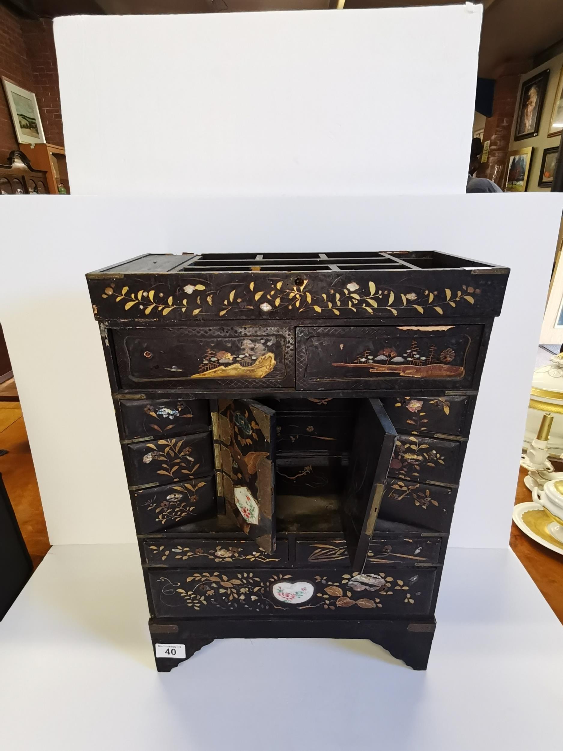 Antique Japanese black Lacquer Table Jewellery Cabinet