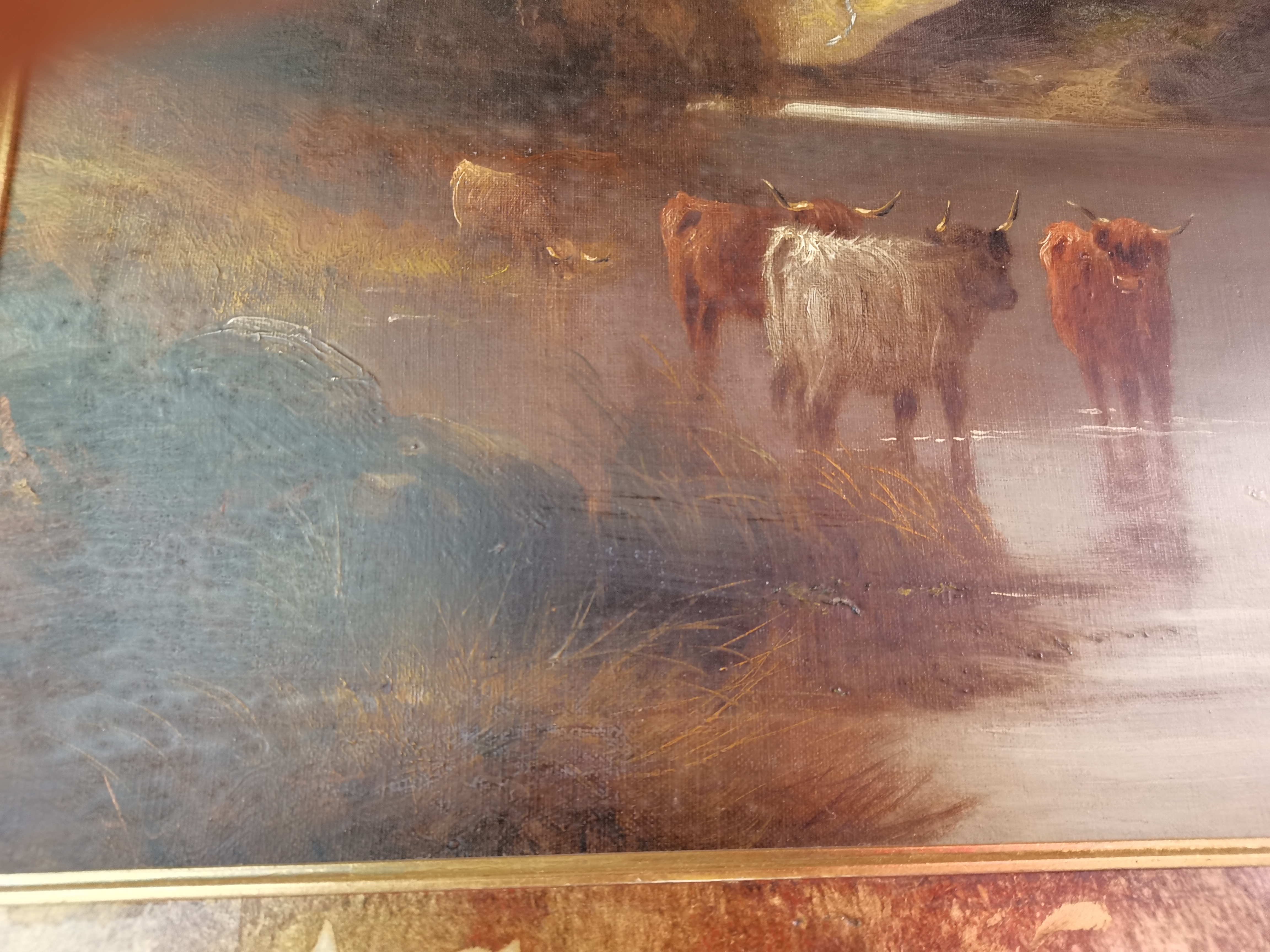 Antique oil of Highland cattle in the mountains - Image 7 of 8