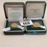 22ct Gold Sovereign and 22ct Half Sovereign set with certificates of authenticity 2004