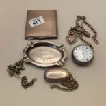 Assortment of Silver items - pocket watch, pill box, cigarette box etc