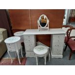 Veneered dressing table, mirror and 2 x bedside tables