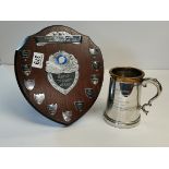 Wentworth Pewter Tankard engraved Stillington Cricket plus Easingwold Sports shield with photos