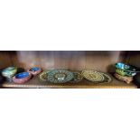 Cloisonne items - 5 plates, oriental bowl and pot