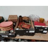 3 Boxes of Miscellaneous to Include Metalware Sewing Boxes, Books and Glassware