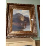 Antique oil of Highland cattle in the mountains