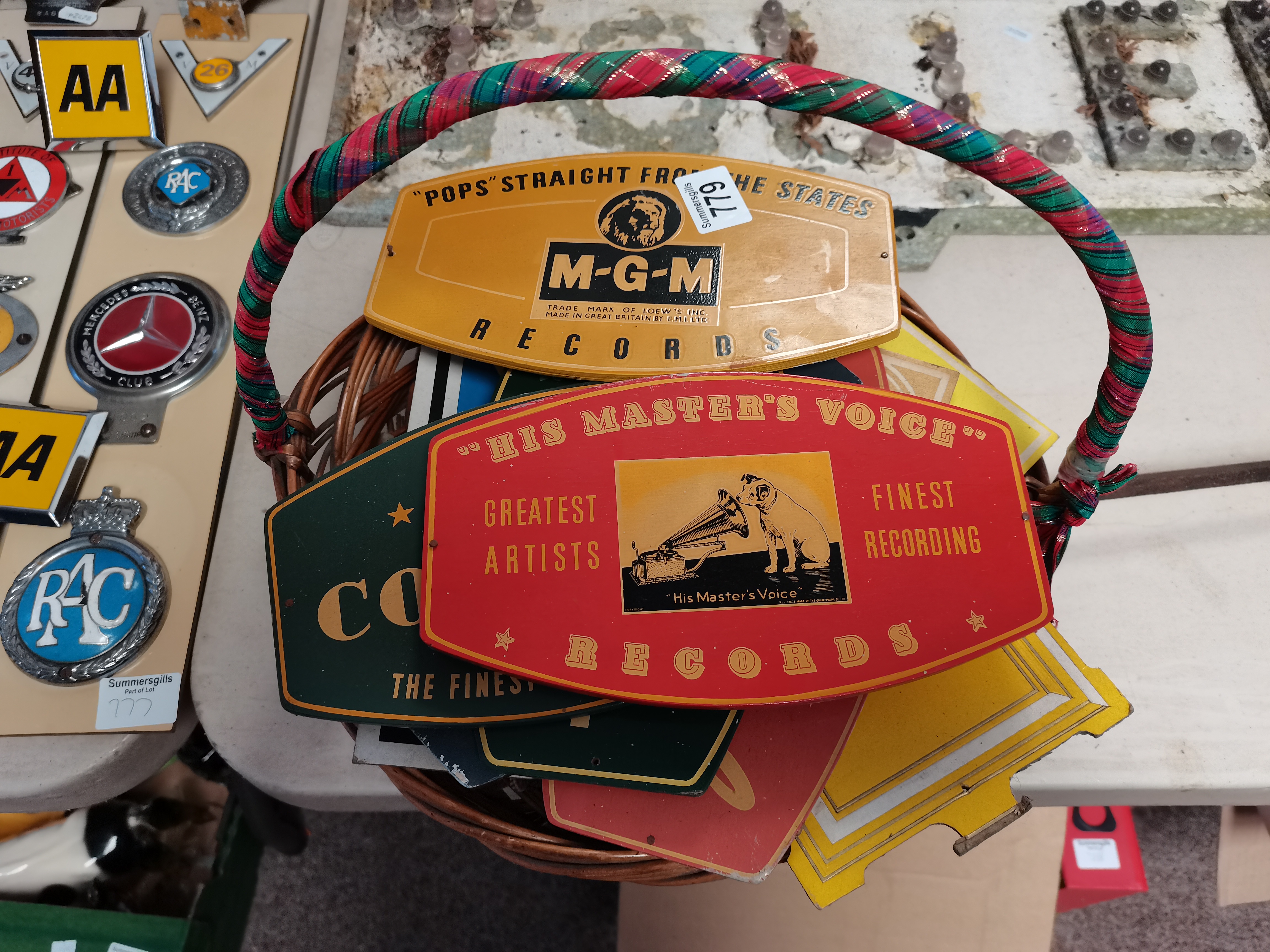 Collection of wooden signs incl MGM records, HMV e - Image 2 of 2
