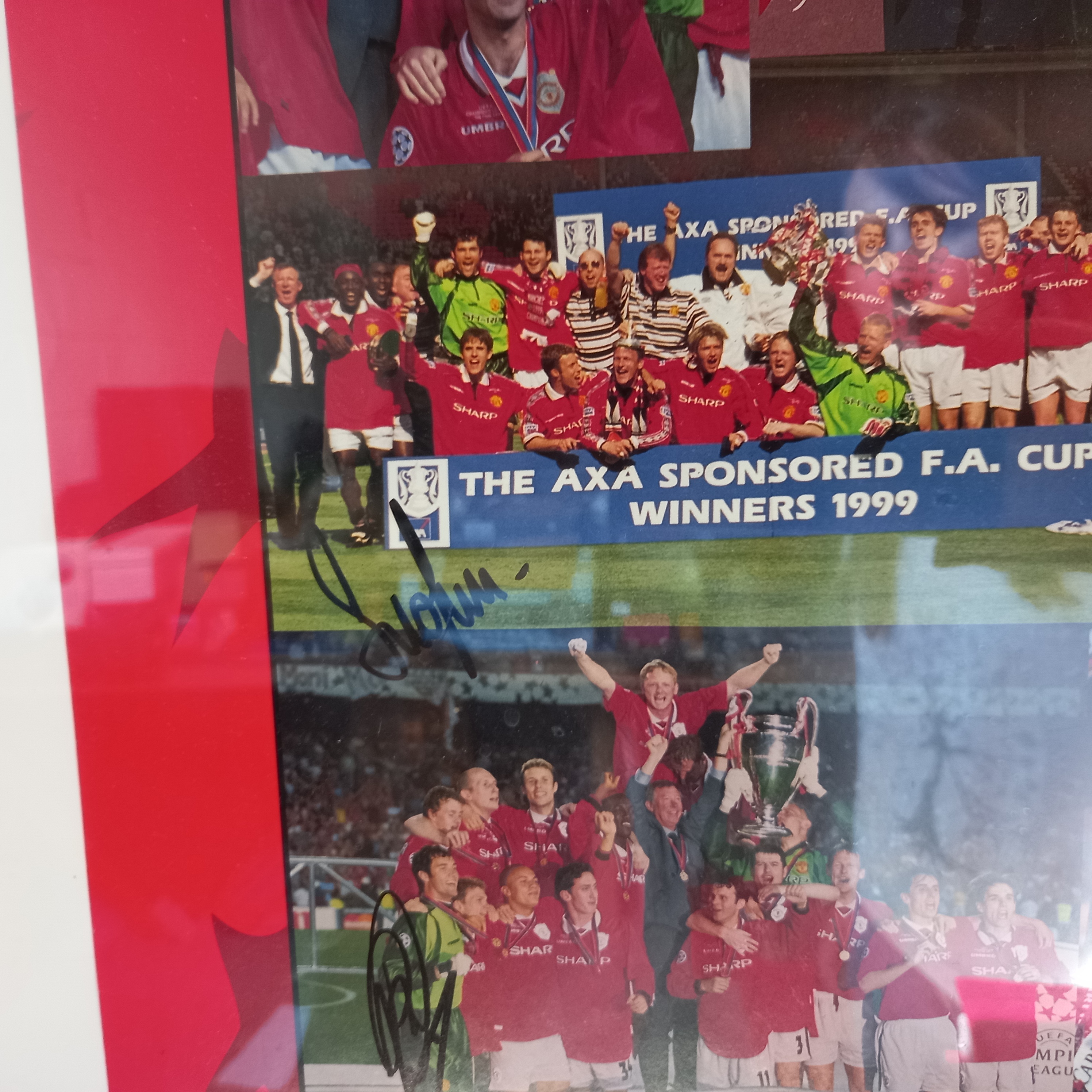 Large Manchester United signed Poster 1998-1999 Treble Champions - Image 6 of 7