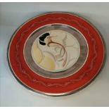 Susie Cooper hand Painted and Silver Lustre Display plate 1934 depicting an abstract deer in a lands