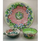 Pale pink and light green Maling bowl 27cm diameter and 2 smaller Maling bowls