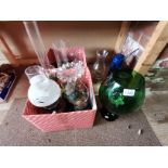 Vintage glass oil lamps, lanterns and green glass vase