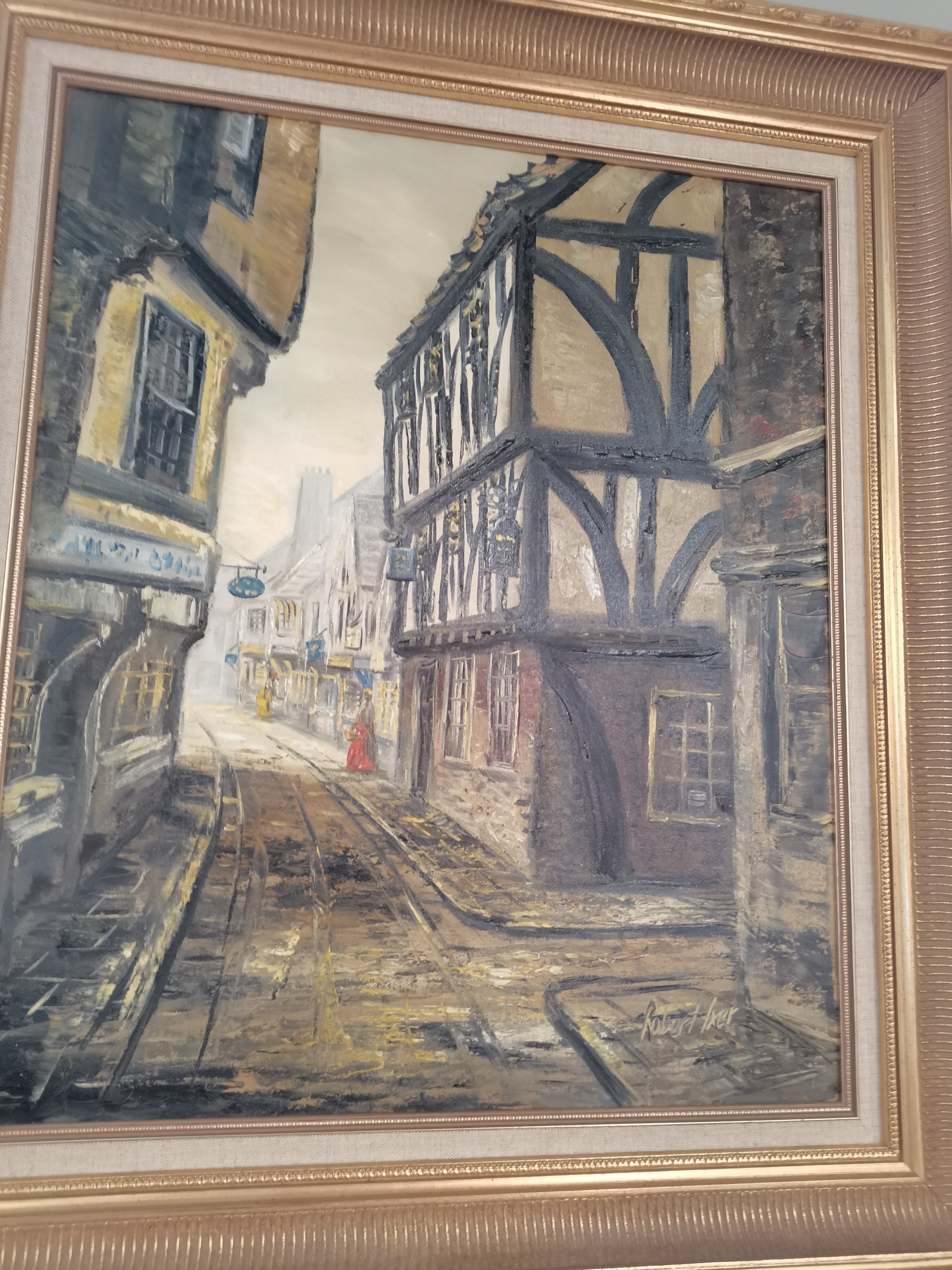 A Beautiful signed Oil painting of the Shambles by Landscape artist Robert Ixer (with paperwork) 52c - Bild 6 aus 6