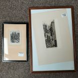 An etching of York 1934 and Petergate York 1935 both by Marion Rhodes