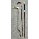 Antique Ebonized walking stick/cane plus Riding crop and Walking stick with silver