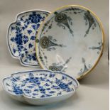 x2 square blue and white Delft catchall dishes plus Beech & Hancock 1857-76 bowl