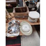 Picquot ware tea pot set plus Meakin plates and meat platters