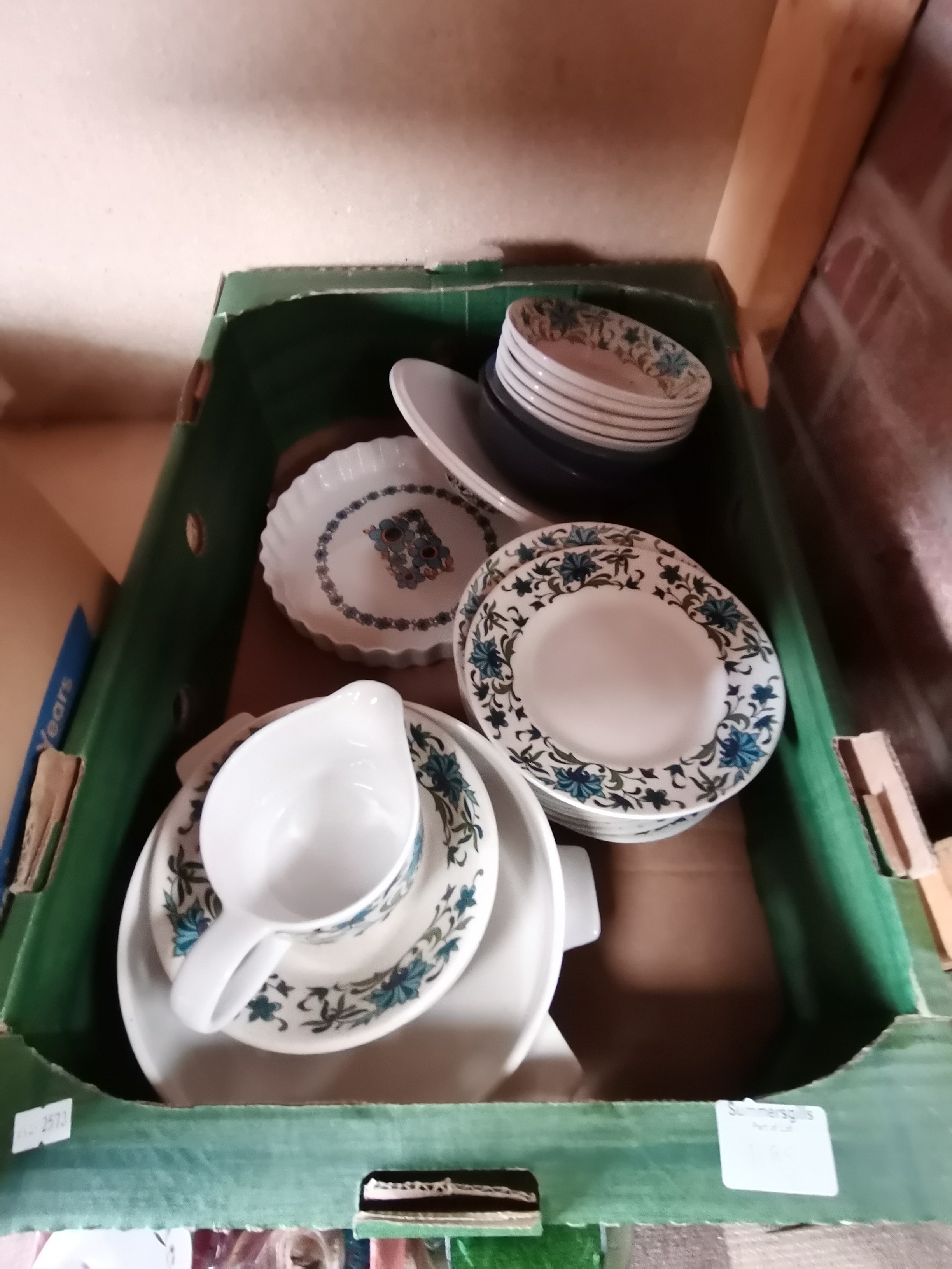 3 x boxes misc crockery and glassware incl Spanish Garden Midwinter and 12 wine glasses